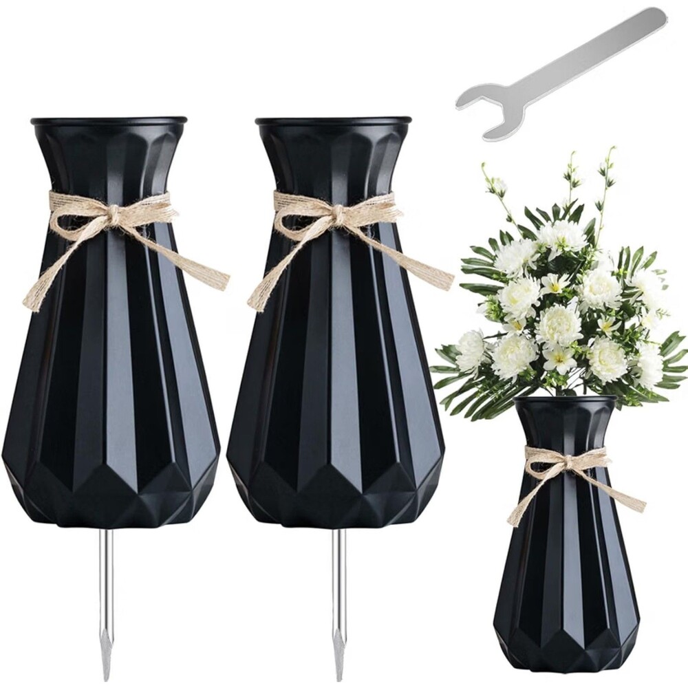 Set of 2 Black Cemetary Vases NEW